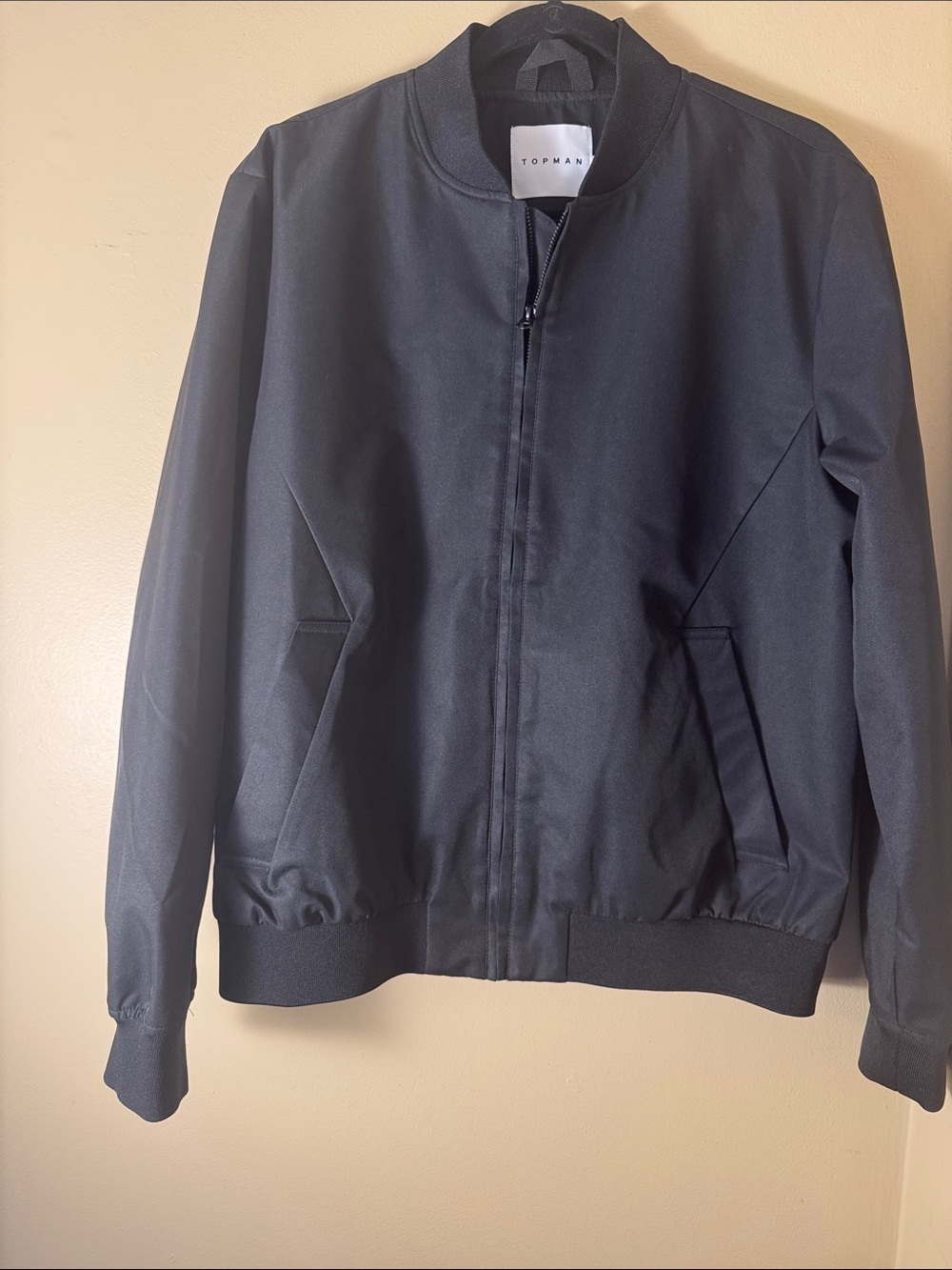 Topman Black Bomber Jacket with Ribbed Trim